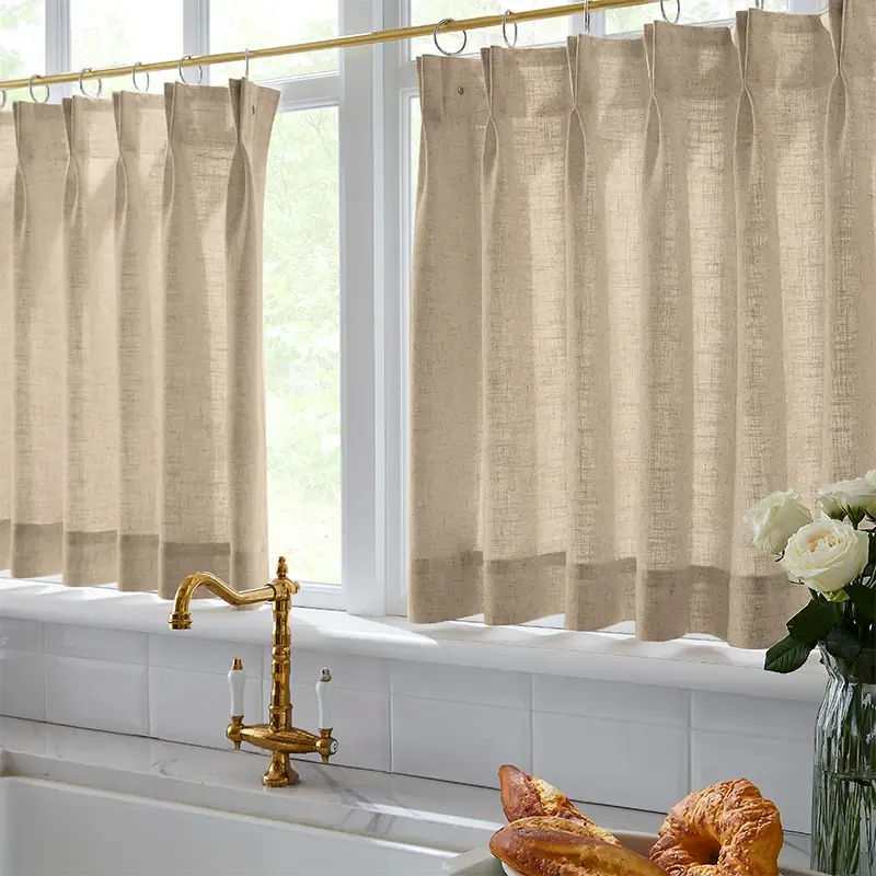 Freshine Elara Linen Khaki Brown Cafe Curtains for Kitchen & Bathroom