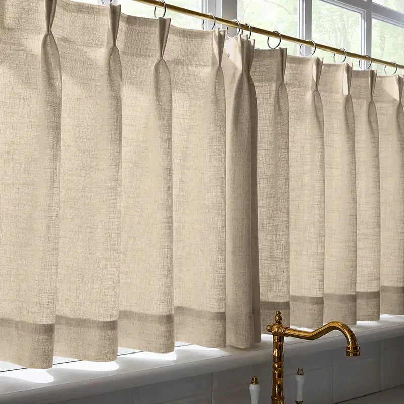 Freshine Elara Linen Khaki Brown Cafe Curtains for Kitchen & Bathroom