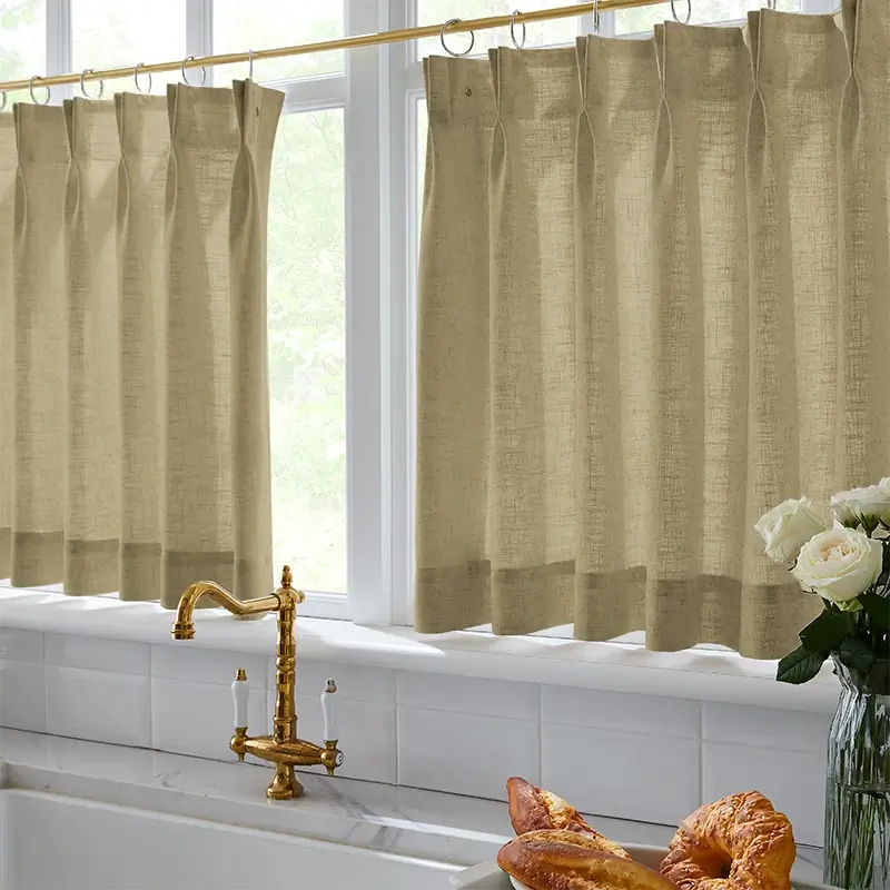 Freshine Elara Linen Dark Brown Cafe Curtains for Kitchen & Bathroom