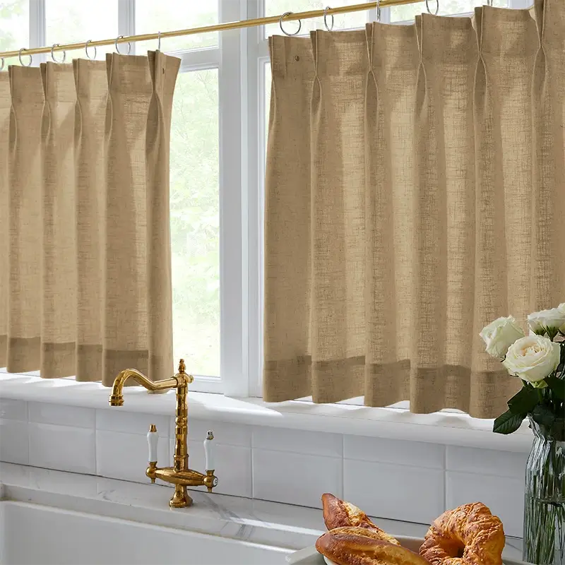 Freshine Elara Linen Warm Gray Cafe Curtains for Kitchen & Bathroom