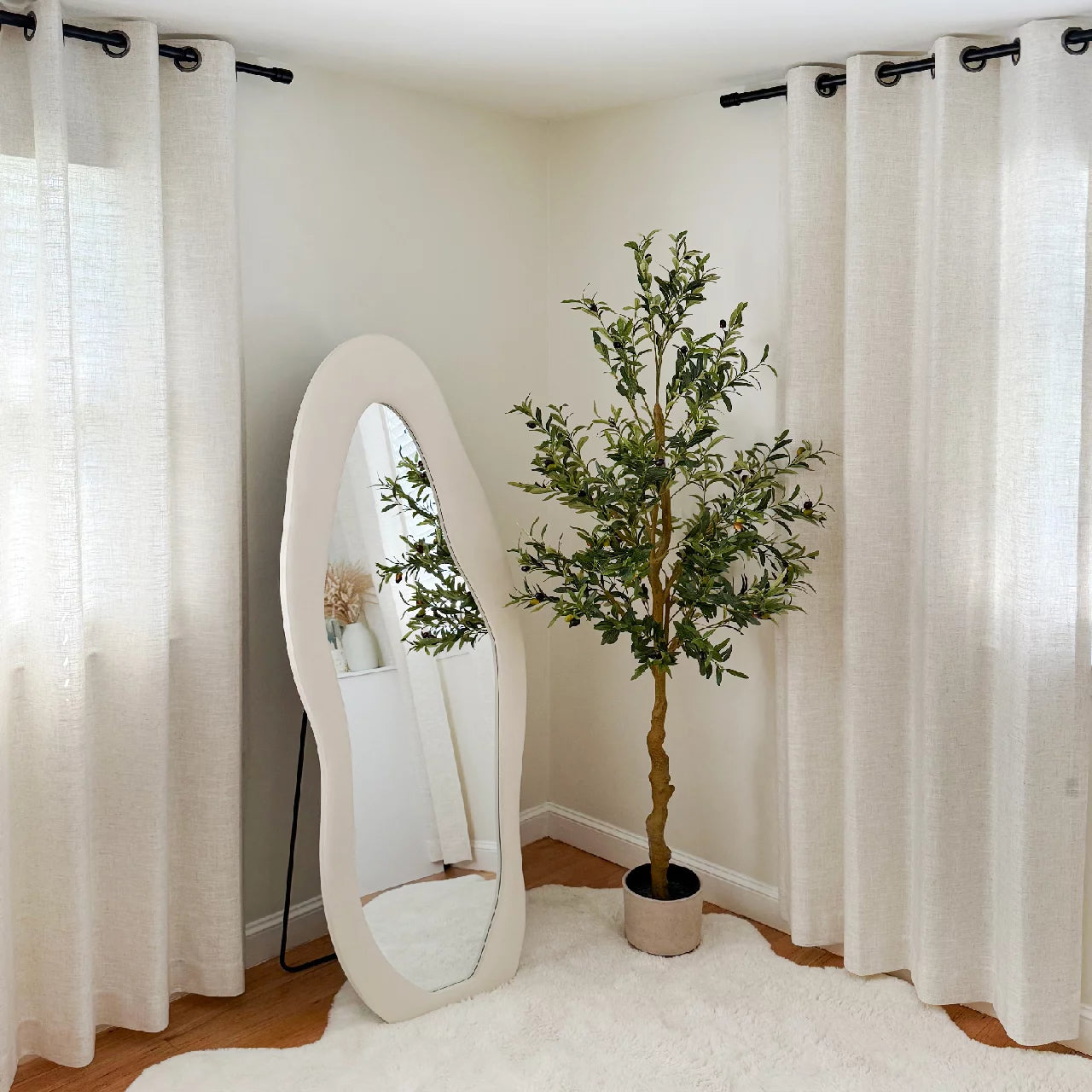 Elara linen curtains elegant drapes in a dining room showcased to display the product's soft texture and graceful hanging effect