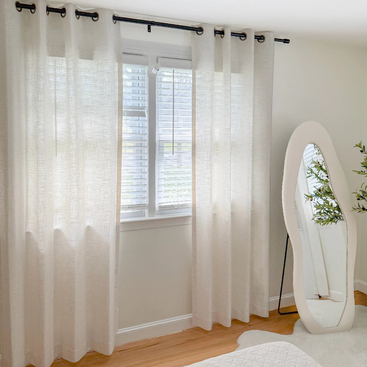 Elara Linen Curtains – Elegant Drapes 89850-2_scene_7 showing half-open linen curtains in bedroom for home decor demonstration