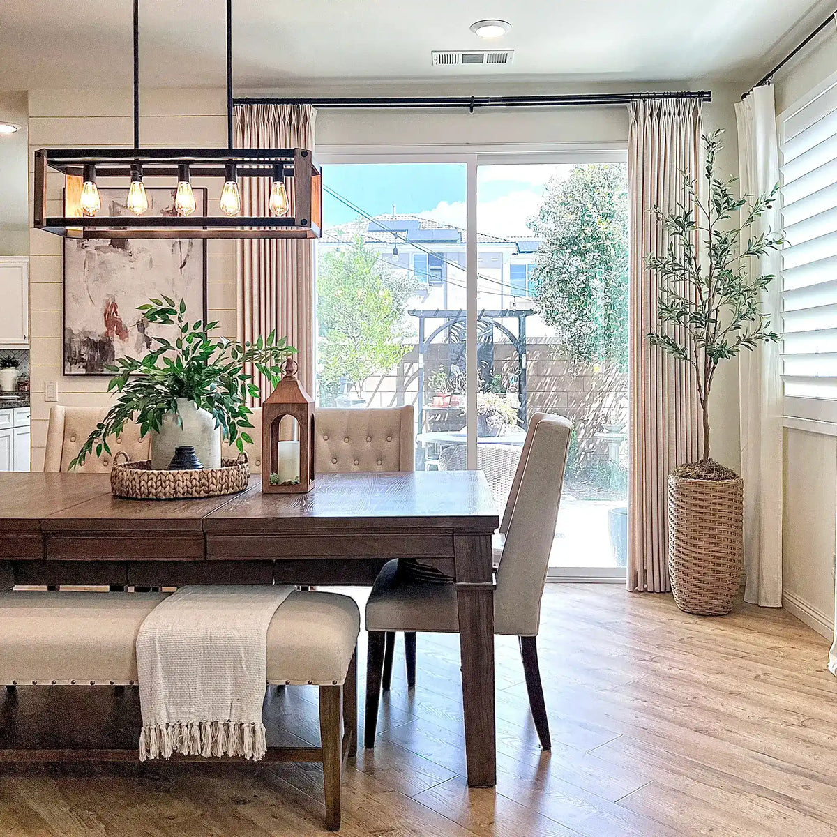 Elara Linen Curtains – Elegant Drapes scene_15 showing open linen curtains in dining room for home decor demonstration