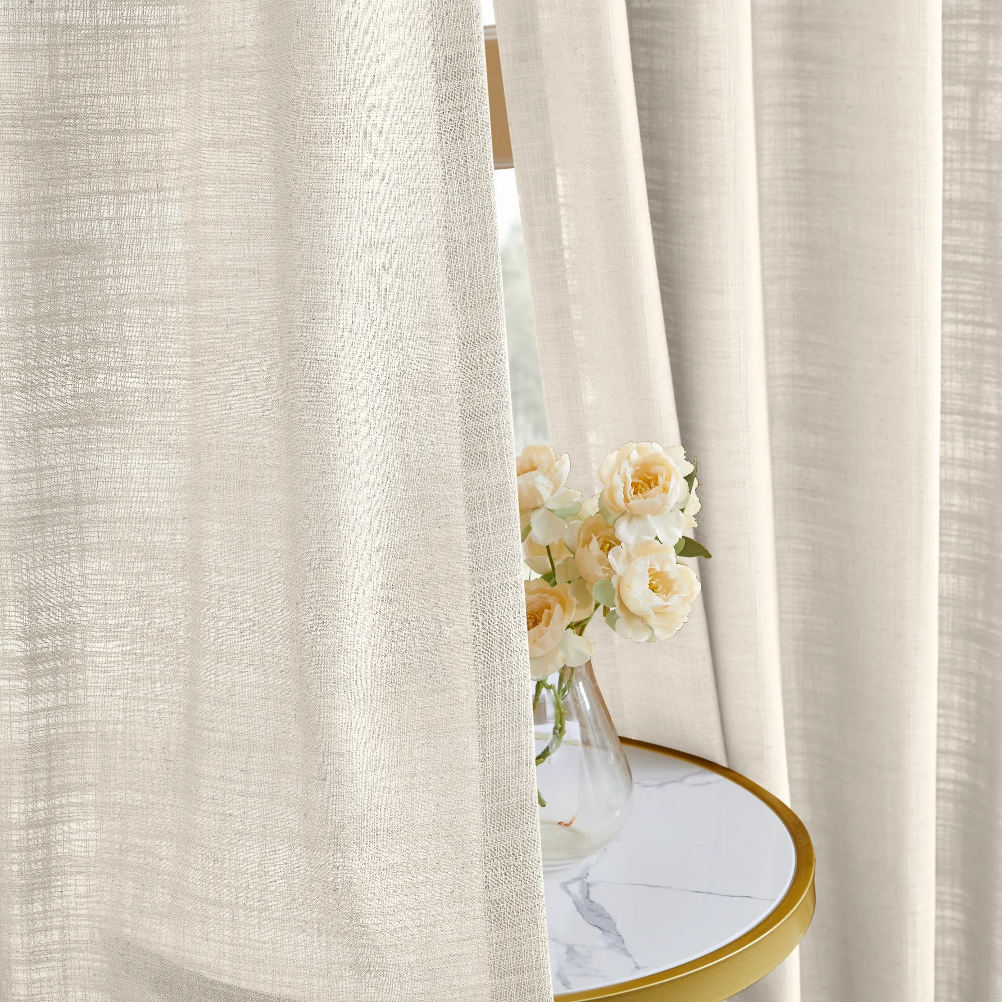 Elara 89850-3 elegant linen blend curtain detail display