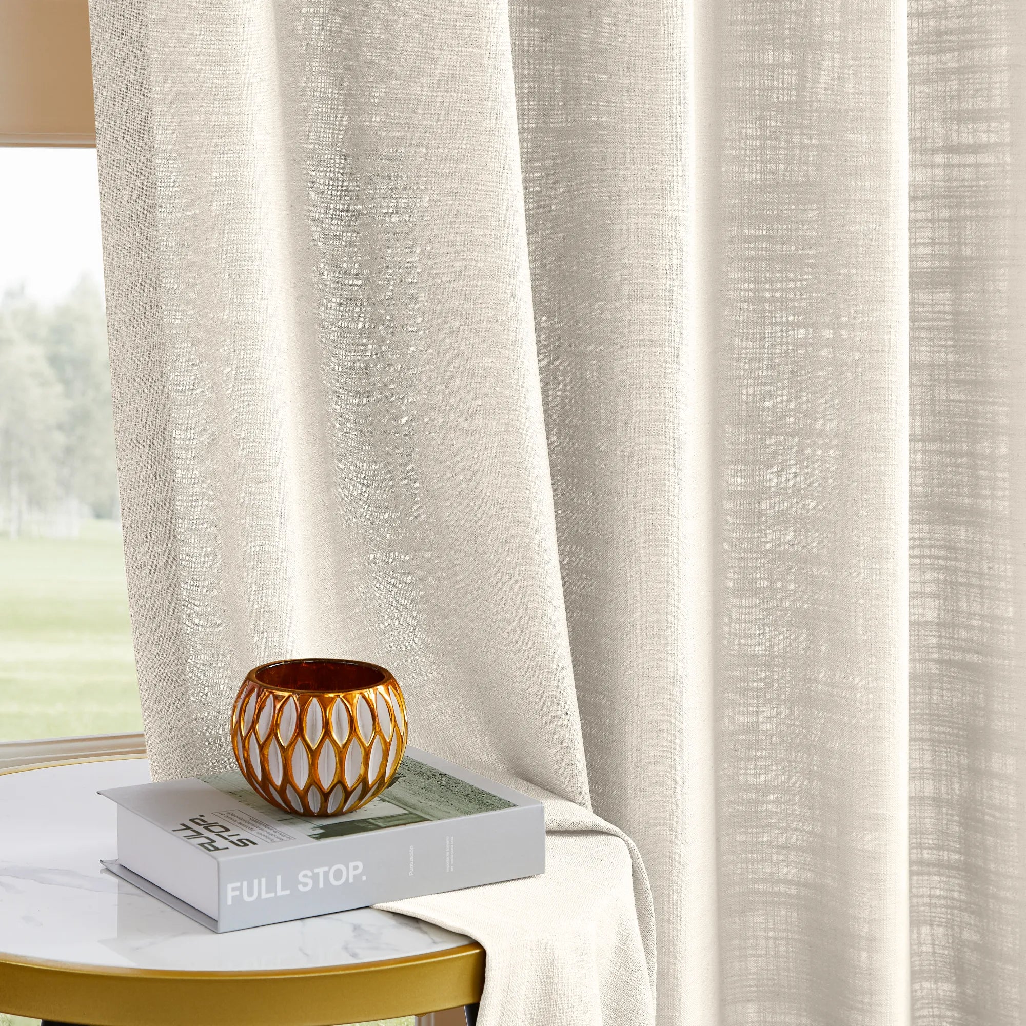 Elara 89850-3 elegant linen blend curtain detail display