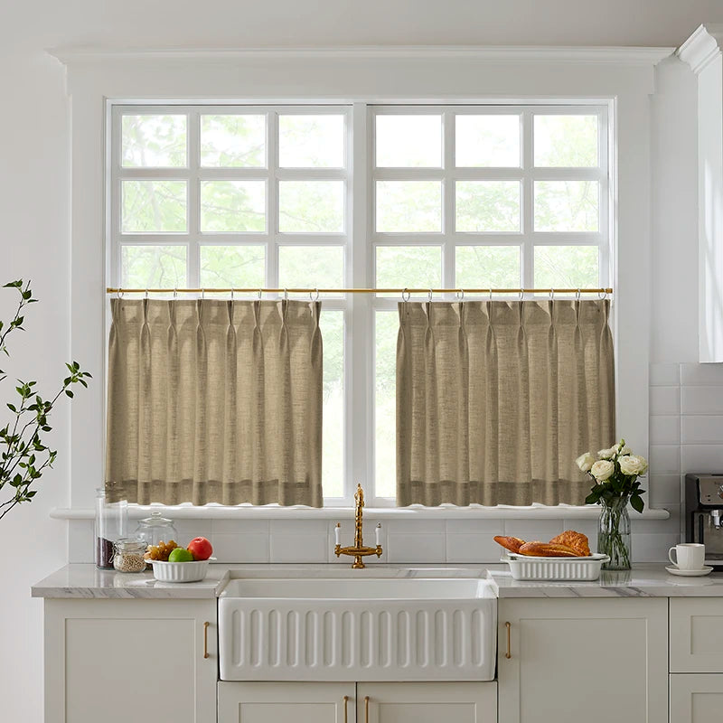 Freshine Elara Linen Brownish Gray Cafe Curtains for Kitchen & Bathroom