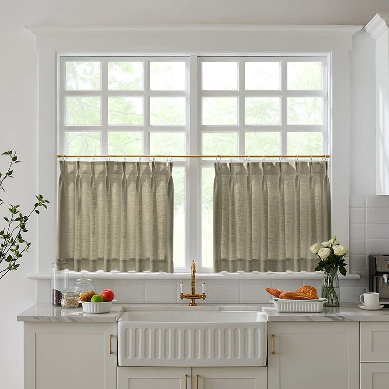 Freshine Elara Linen Deep Khaki Brown Cafe Curtains for Kitchen & Bathroom
