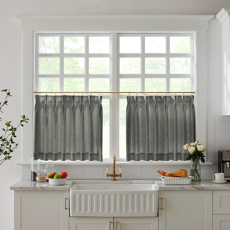 Freshine Elara Linen Coal Black Cafe Curtains for Kitchen & Bathroom