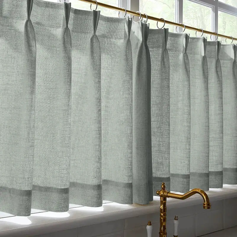 Freshine Elara Linen Pale Pine Green Cafe Curtains for Kitchen & Bathroom