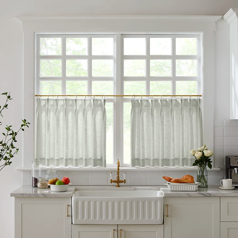Freshine Elara Linen Medium Gray Cafe Curtains for Kitchen & Bathroom
