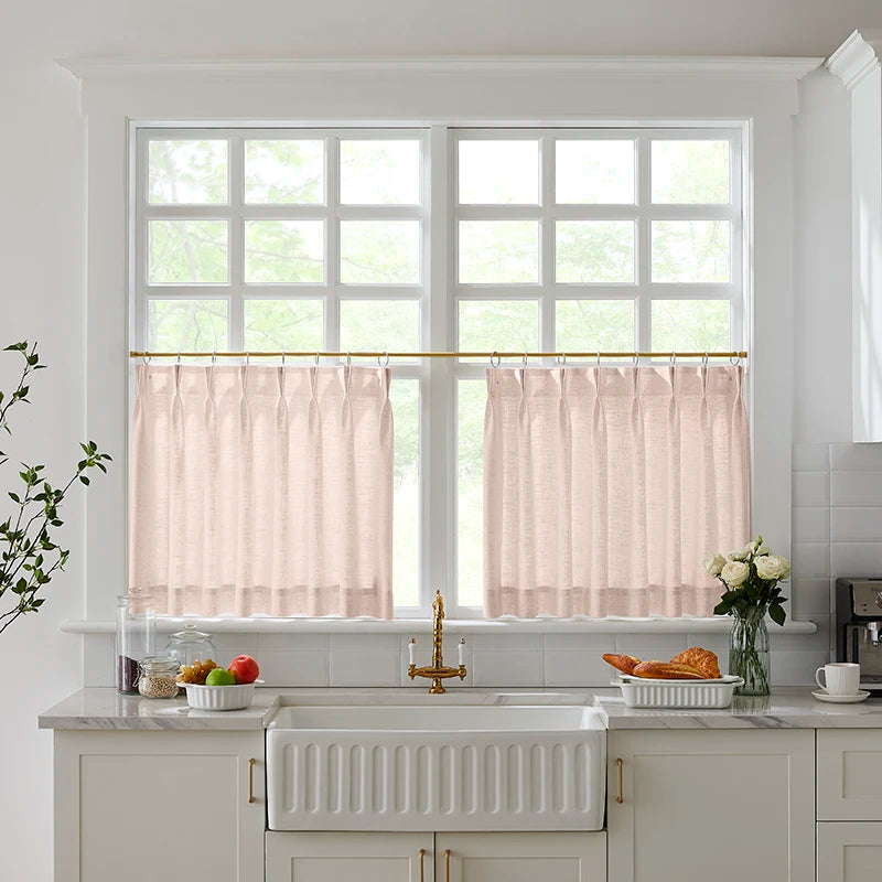Freshine Elara Linen Light Pinkish Gray Cafe Curtains for Kitchen & Bathroom