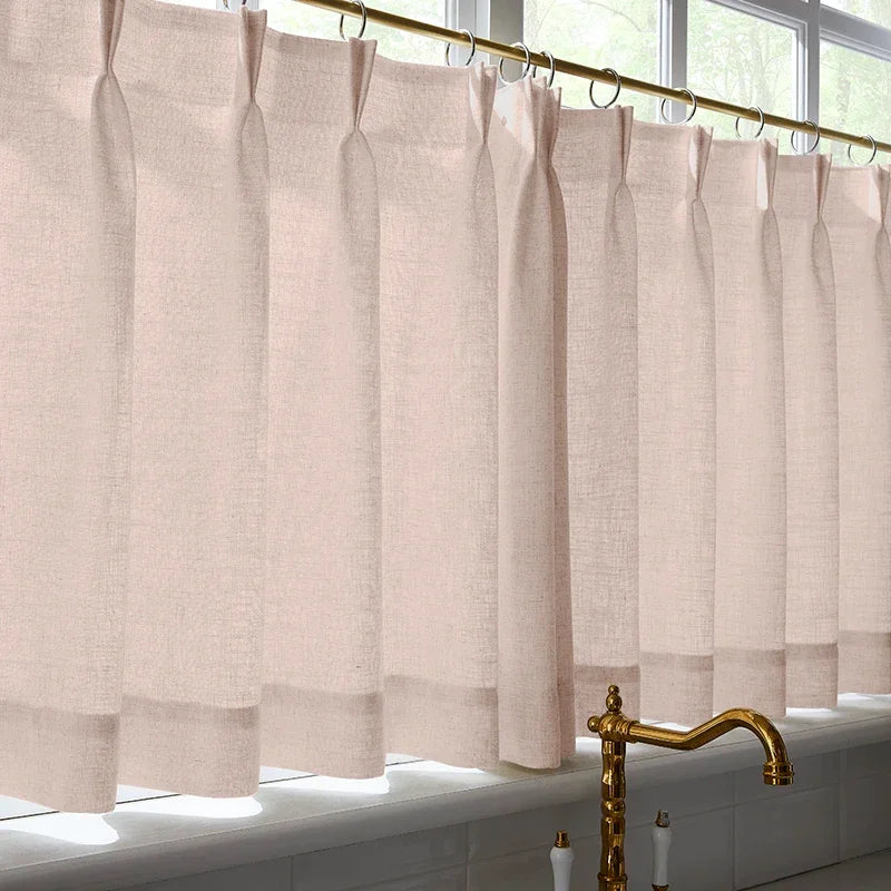 Freshine Elara Linen Light Pinkish Gray Cafe Curtains for Kitchen & Bathroom