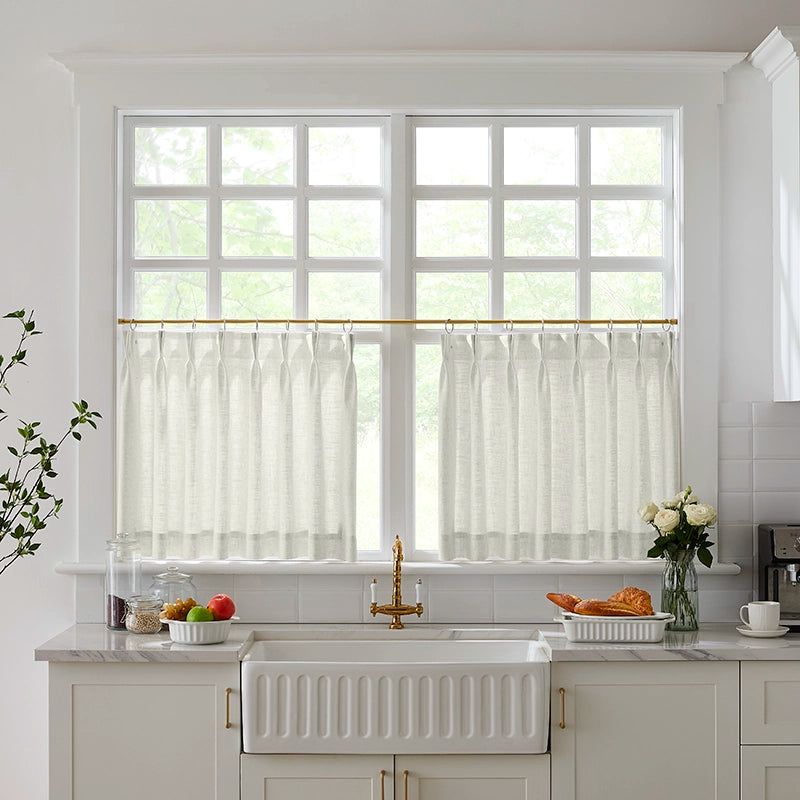Freshine Elara Linen Off-White Cafe Curtains for Kitchen & Bathroom