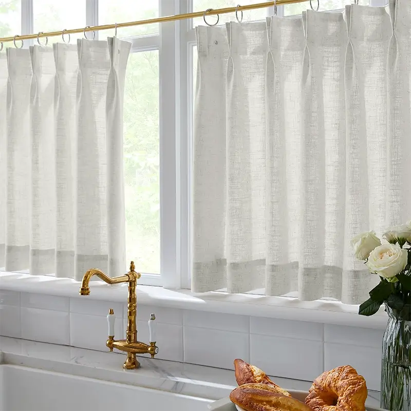 Freshine Elara Linen Off-White Cafe Curtains for Kitchen & Bathroom