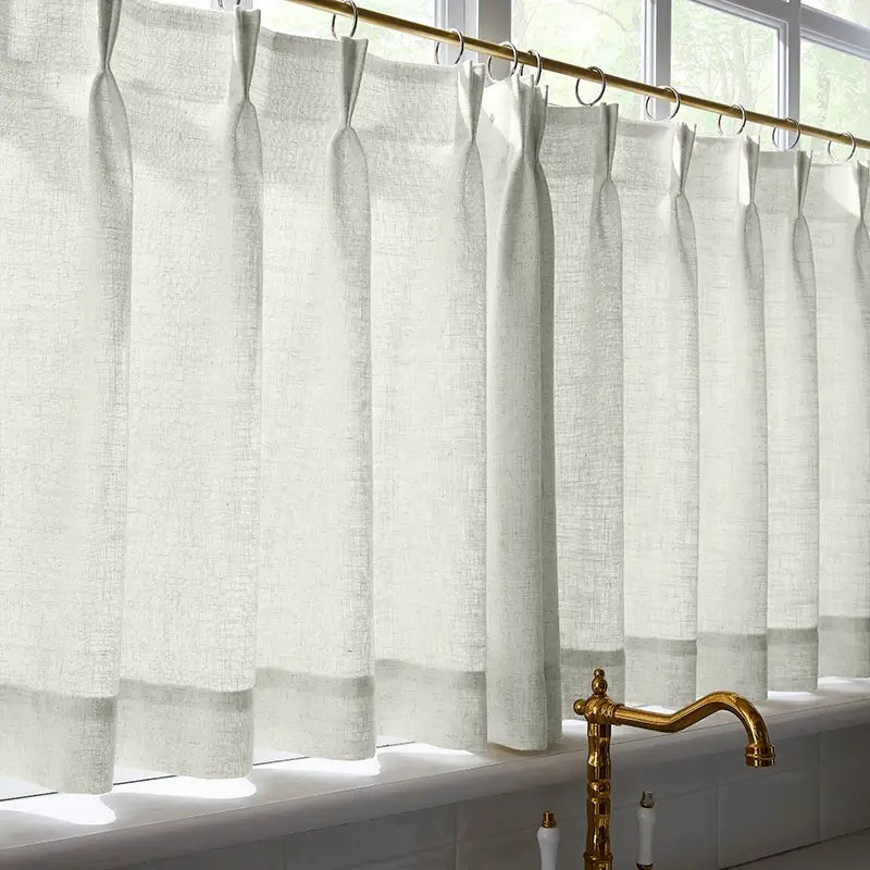 Freshine Elara Linen Off-White Cafe Curtains for Kitchen & Bathroom