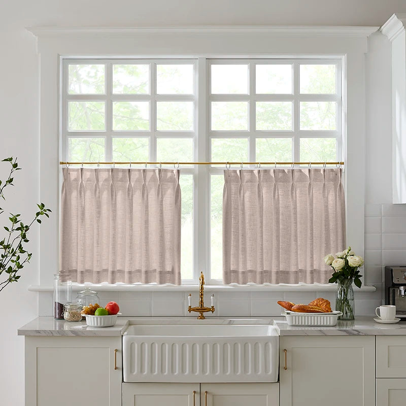 Freshine Elara Linen Pale Purple Gray Cafe Curtains for Kitchen & Bathroom