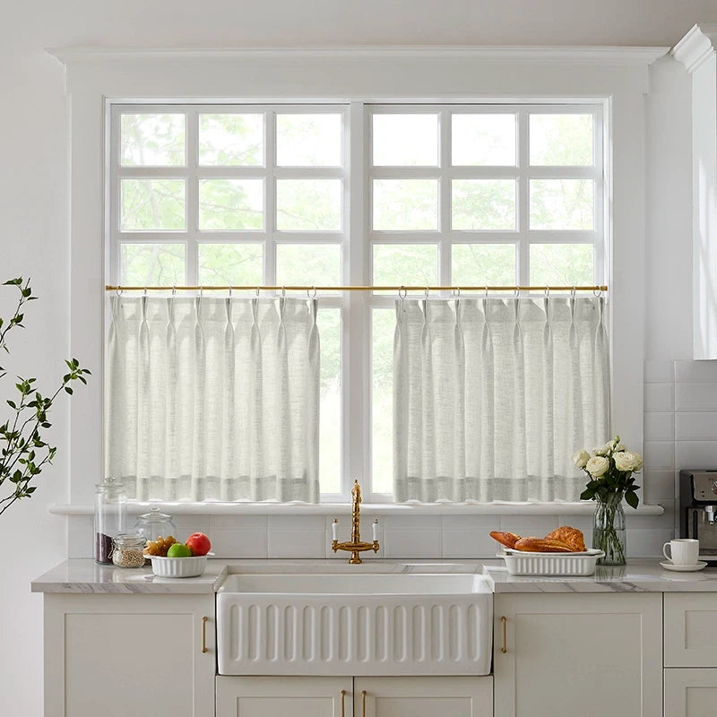 Freshine Elara Linen Light Grayish White Cafe Curtains for Kitchen & Bathroom