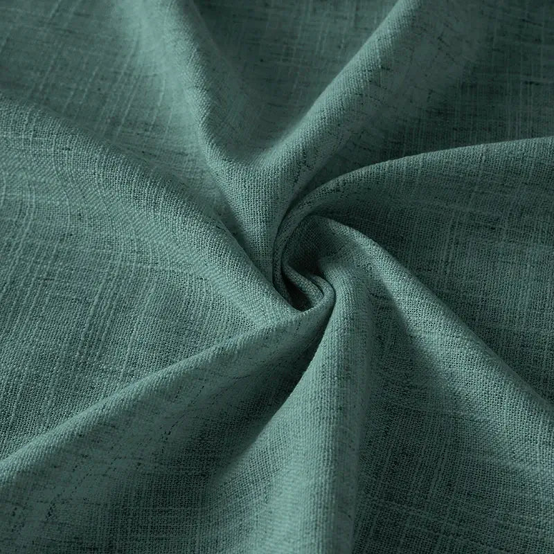 Freshine Elara Linen Blue-Green Gray Cafe Curtains for Kitchen & Bathroom