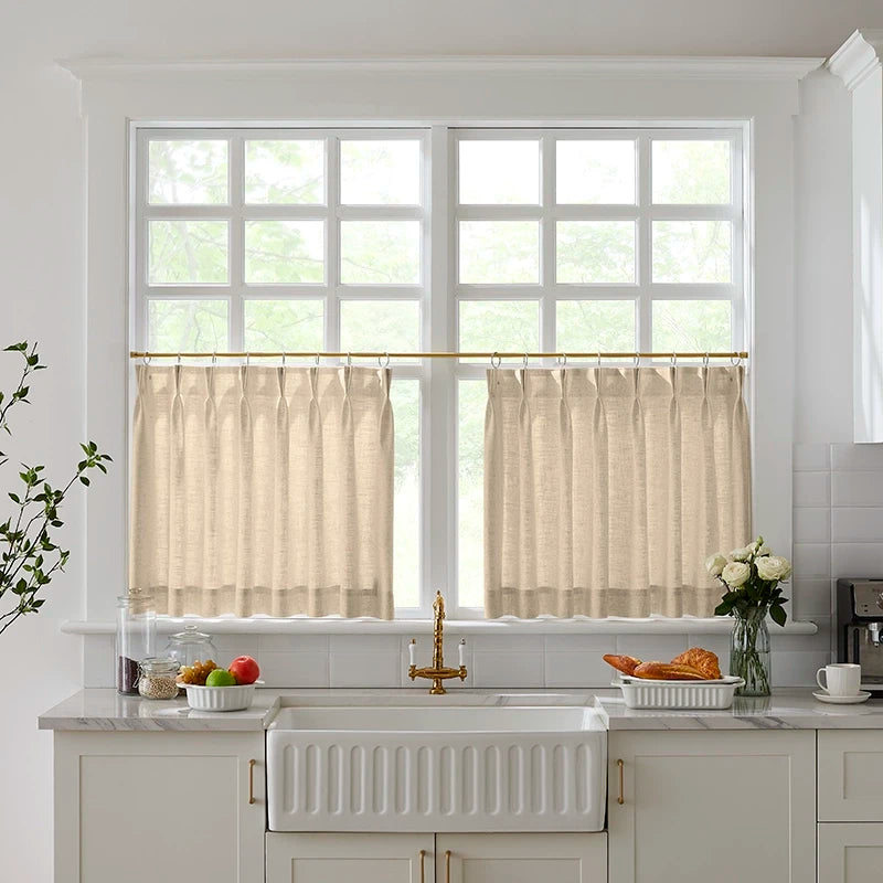Freshine Elara Linen Wheat Yellow Cafe Curtains for Kitchen & Bathroom