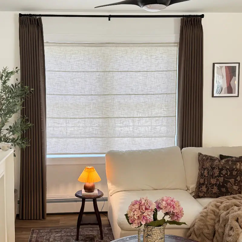 Freshine Elara Roman Shades 89850_5 featuring elegant linen-blend drapes for interior spaces