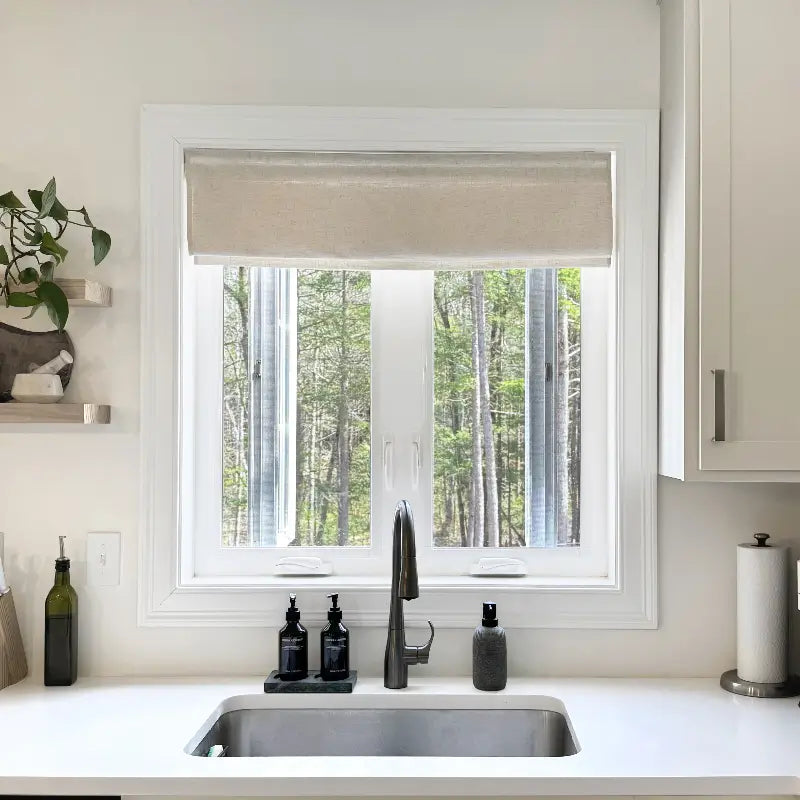 Freshine Elara Roman Shades 89850_7 featuring elegant linen-blend drapes for interior spaces
