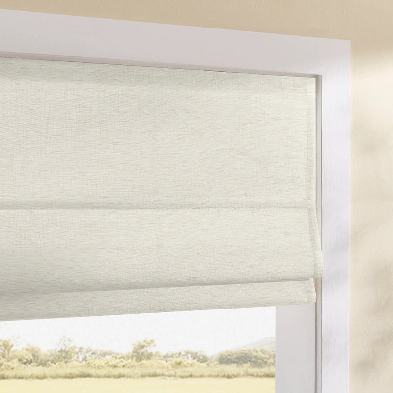 Freshine Elara Light Grayish White Roman Shades for Elegant Linen-Blend Drapes with Superior Light Control and Privacy