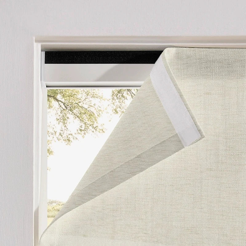 Freshine Elara Light Grayish White Roman Shades for Elegant Linen-Blend Drapes with Superior Light Control and Privacy