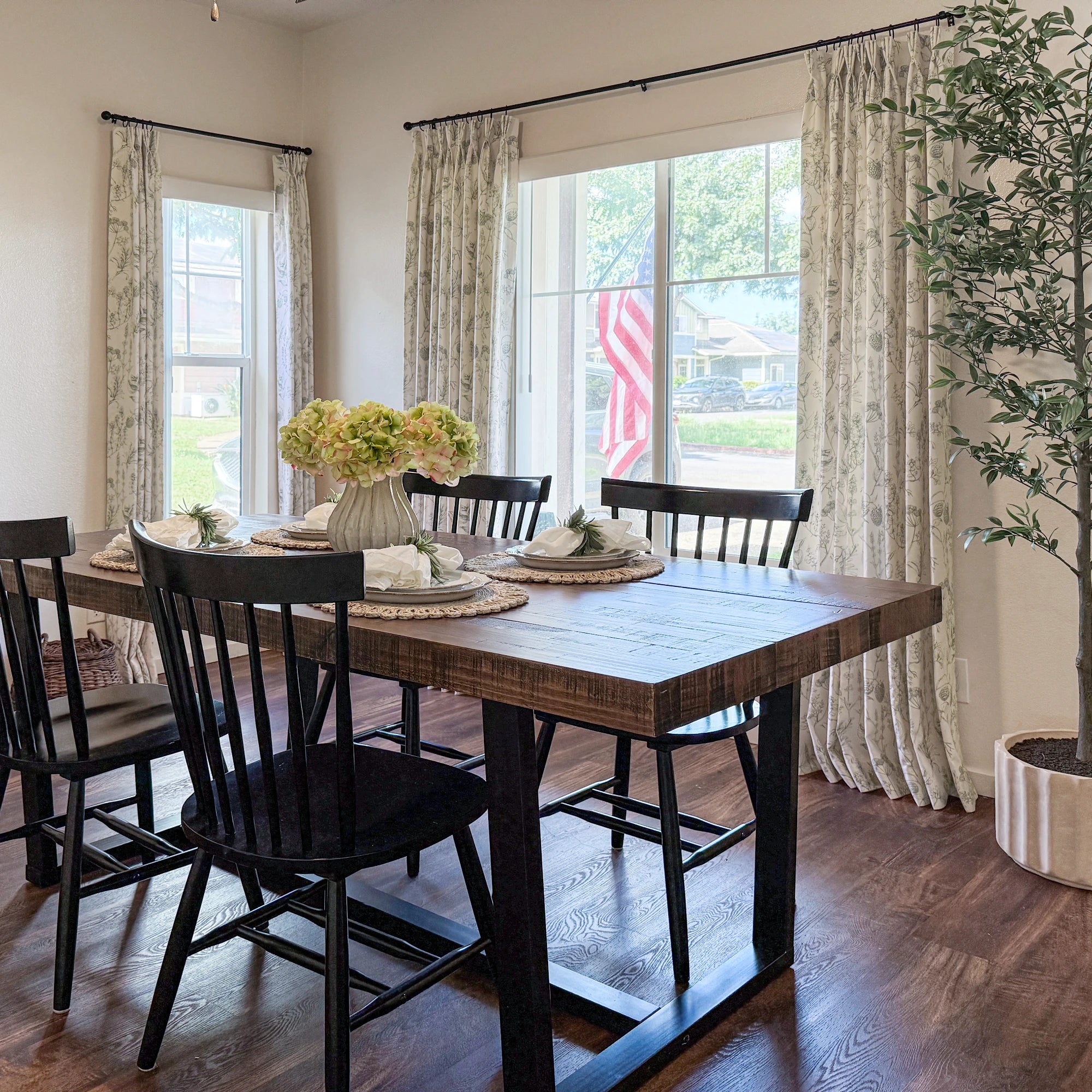 Elsa Berry Meadow Willow Green Floral Chenille Drapes