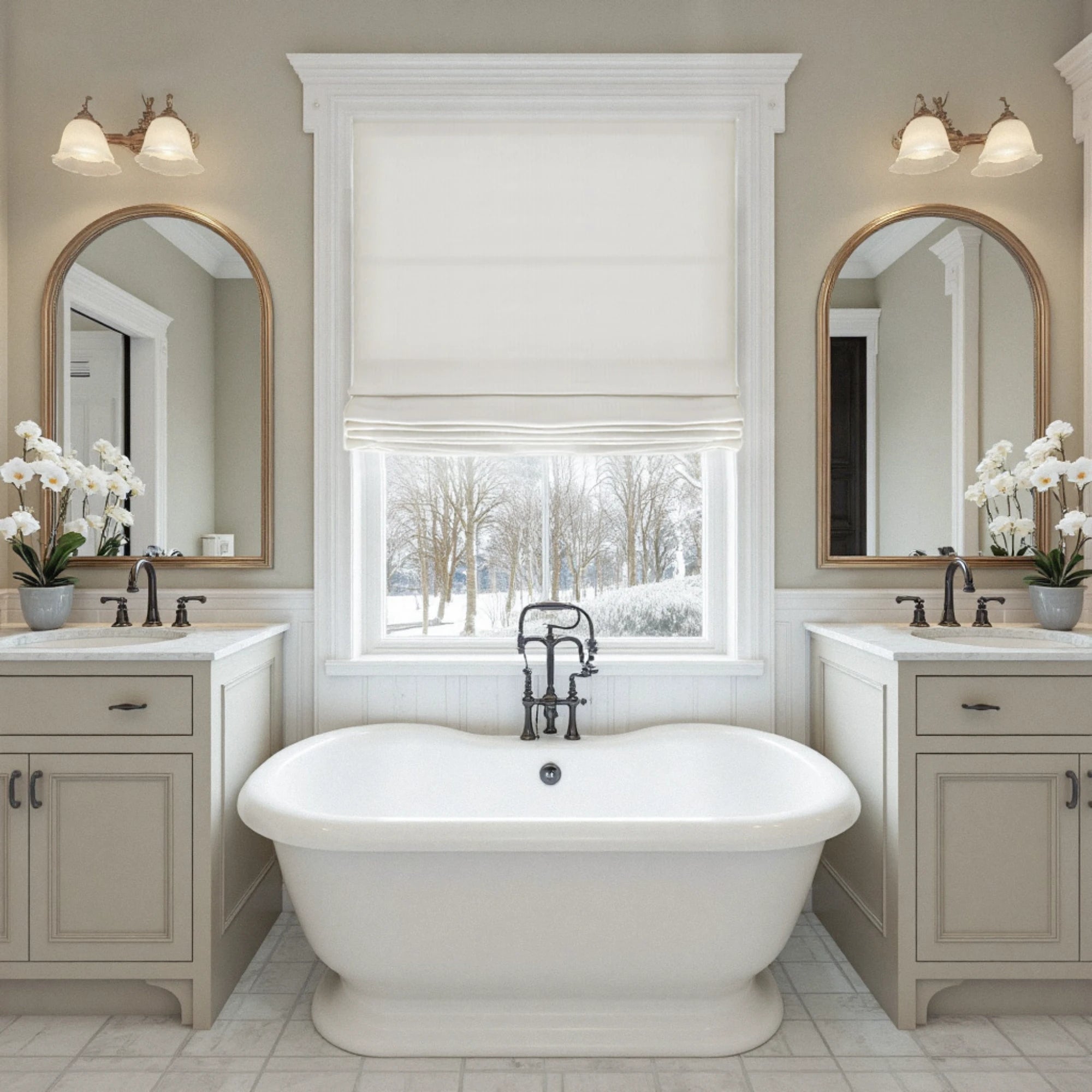 Emilia Cotton Roman Shades: Image 1908-0_scene_1 features the cotton roman shade with clean folds and simple elegant style.