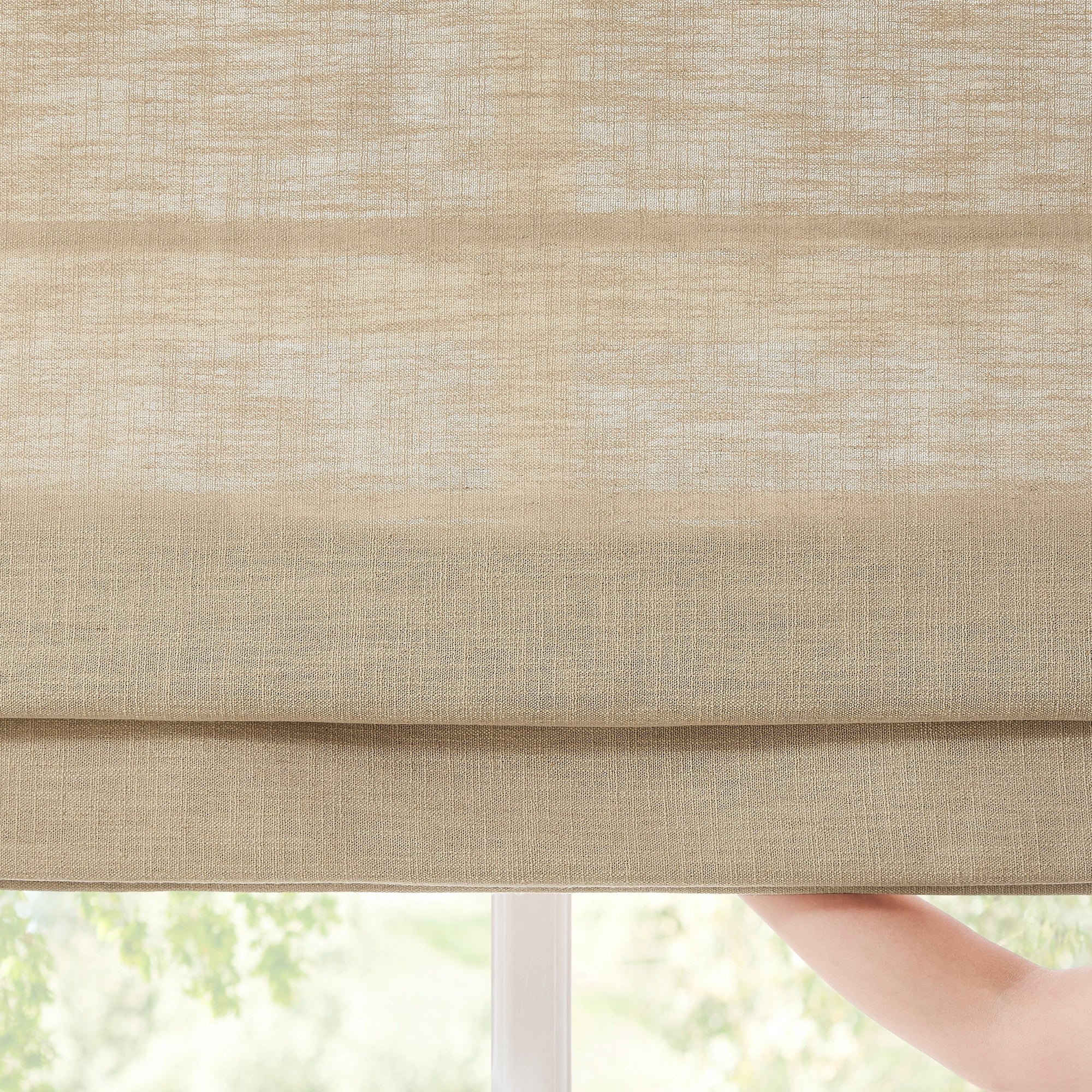 Emilia Textured Cotton Roman Shades: Image 1908-4_scene_3 shows the textured cotton roman shade with elegant folds and soft light filtering.
