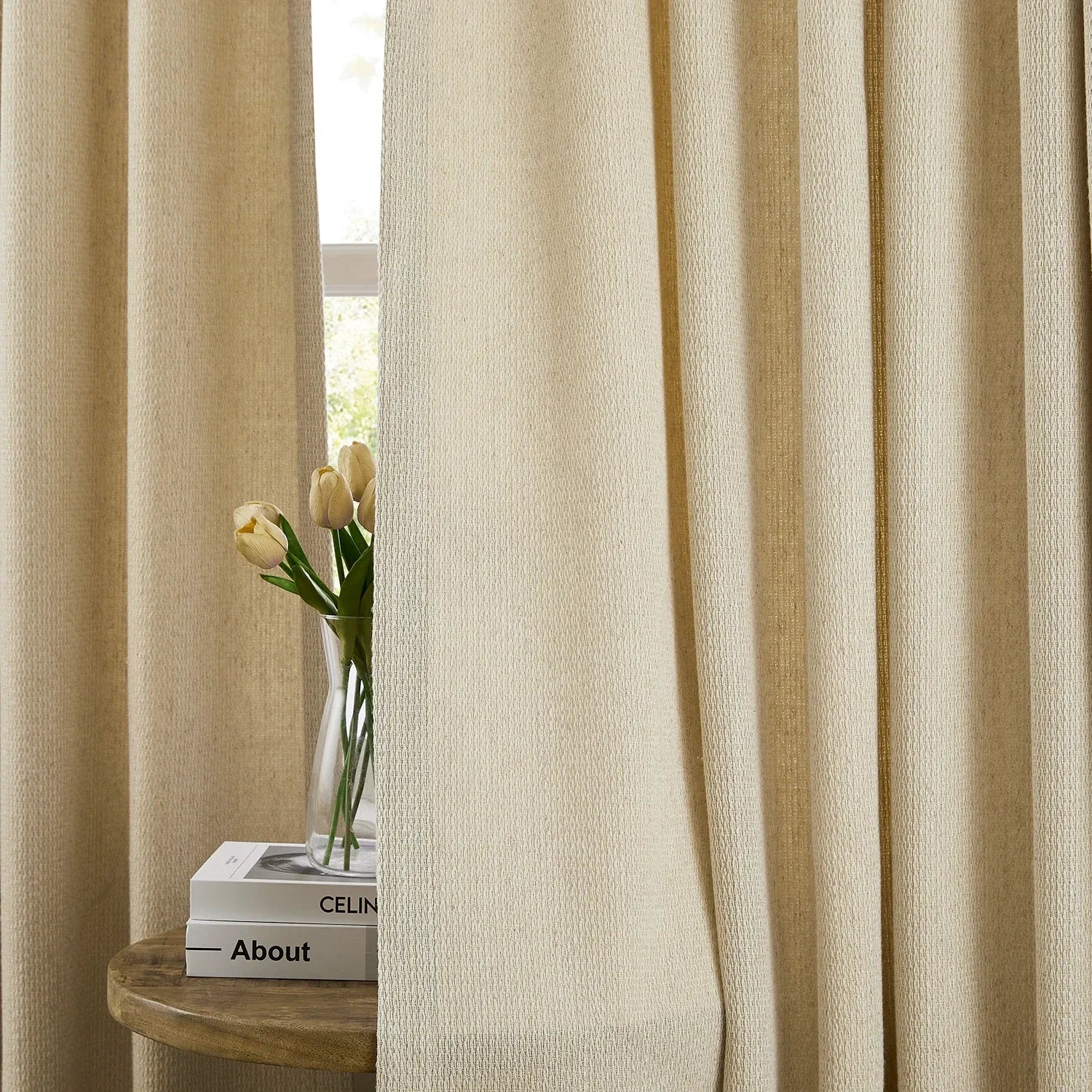 Esmira 86981-2 woven texture cotton-linen blend drapes premium fabric detail display