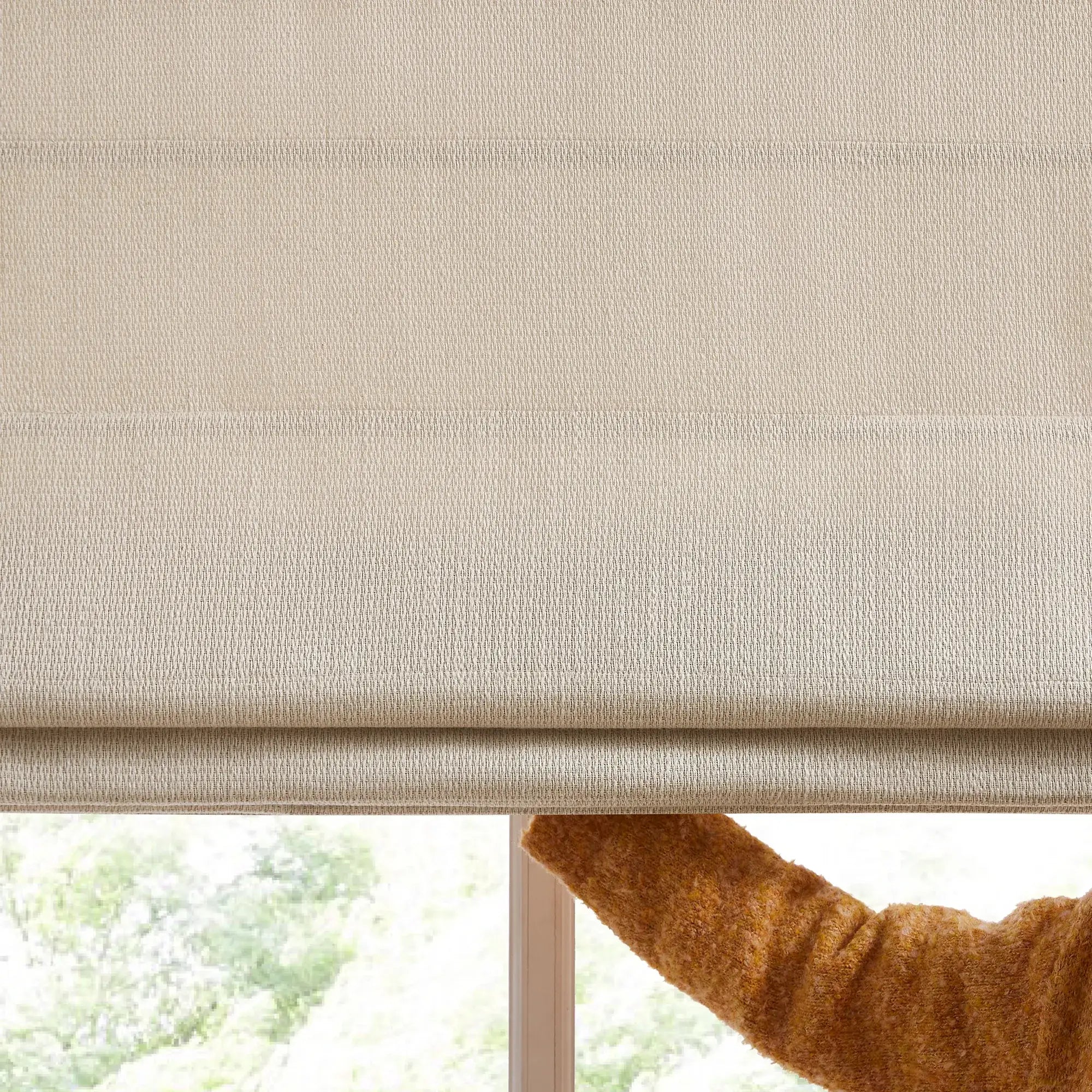 Esmira Woven Texture Cotton-Linen Blend Roman Shades: Image 86981-2_scene_3 showcases the roman shade with natural woven texture, breathable cotton-linen blend and stylish home scene matching effect.