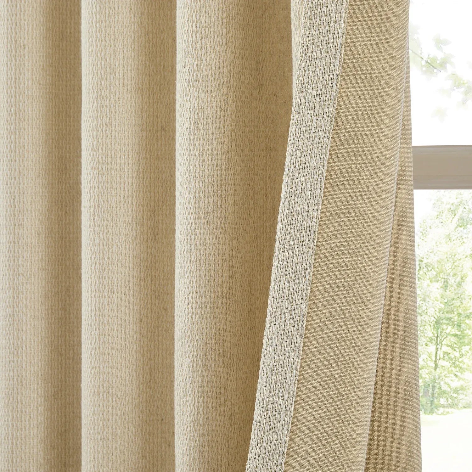 Esmira 86981-2 woven texture cotton-linen blend drapes front and back detail display