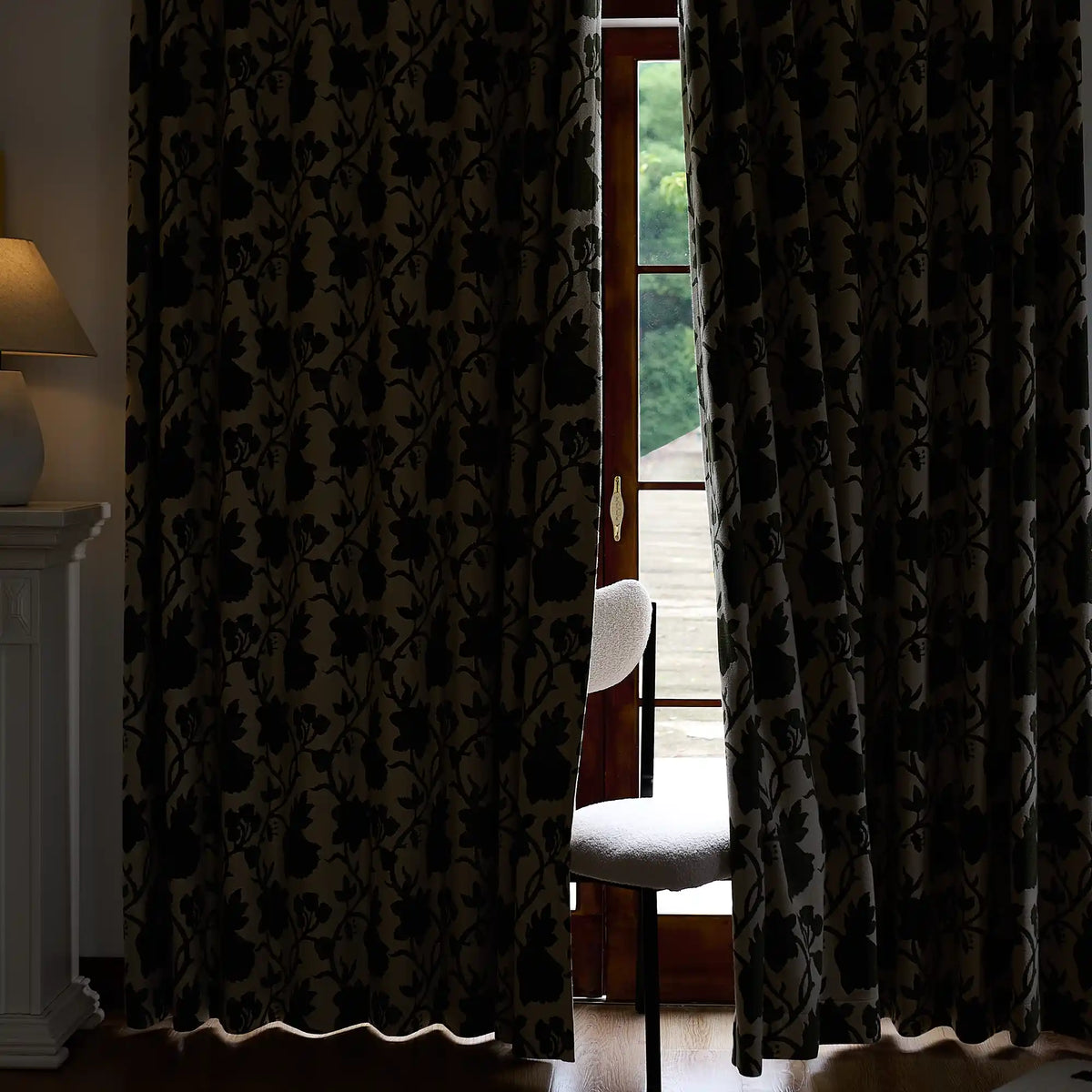 Faelyn Forest Green Botanical Bloom Jacquard Chenille Drapes