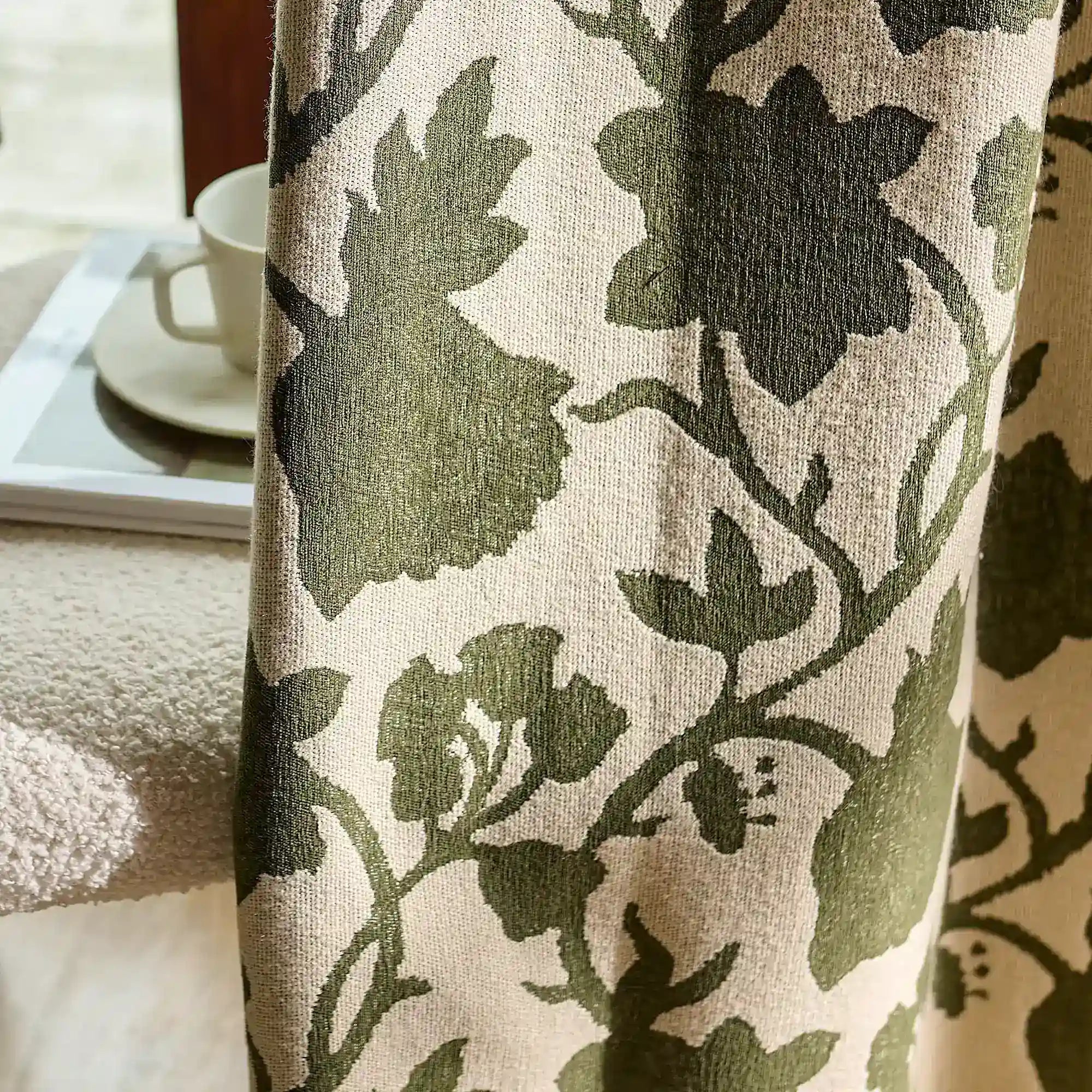 Faelyn Forest Green Botanical Bloom Jacquard Chenille Drapes