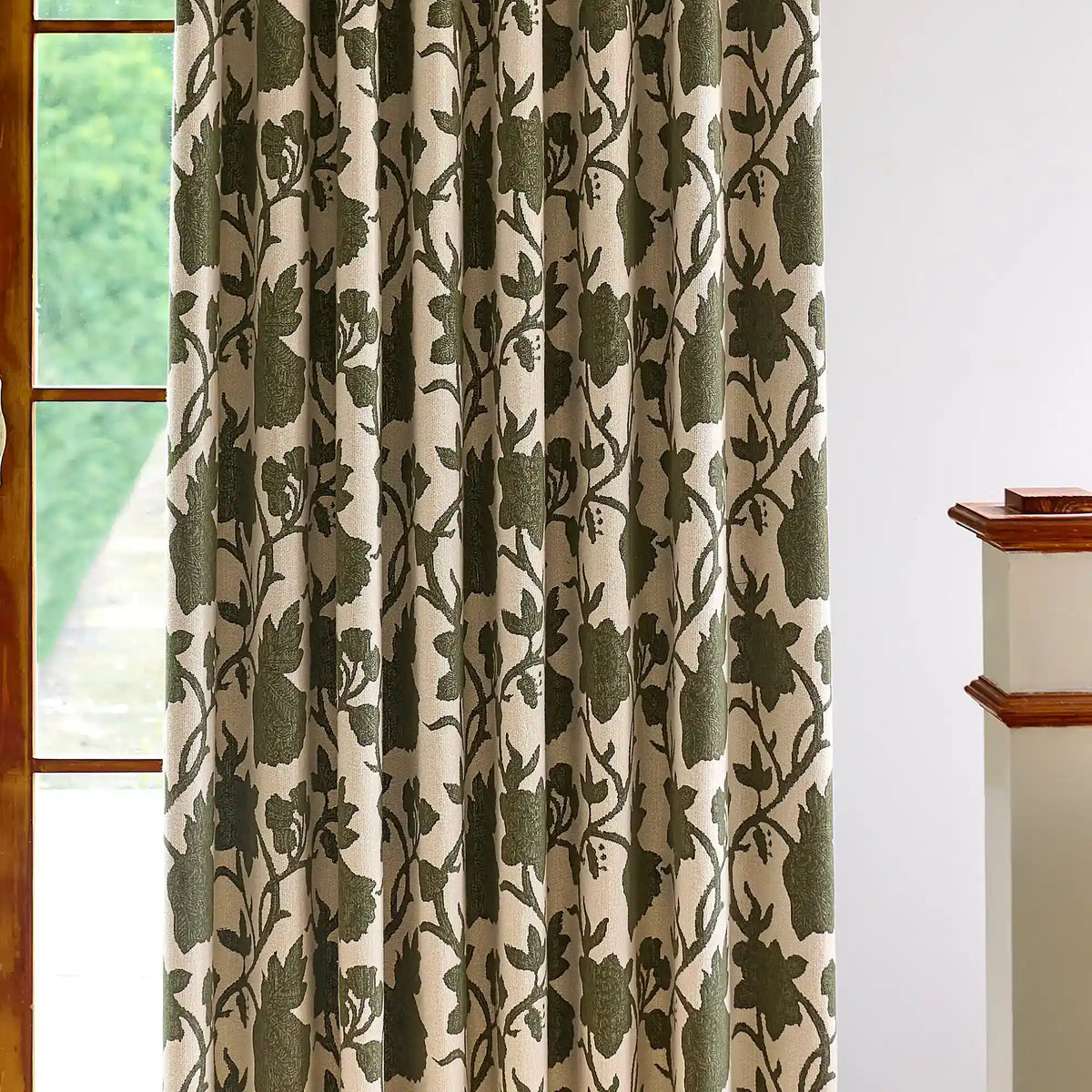 Faelyn Forest Green Botanical Bloom Jacquard Chenille Drapes