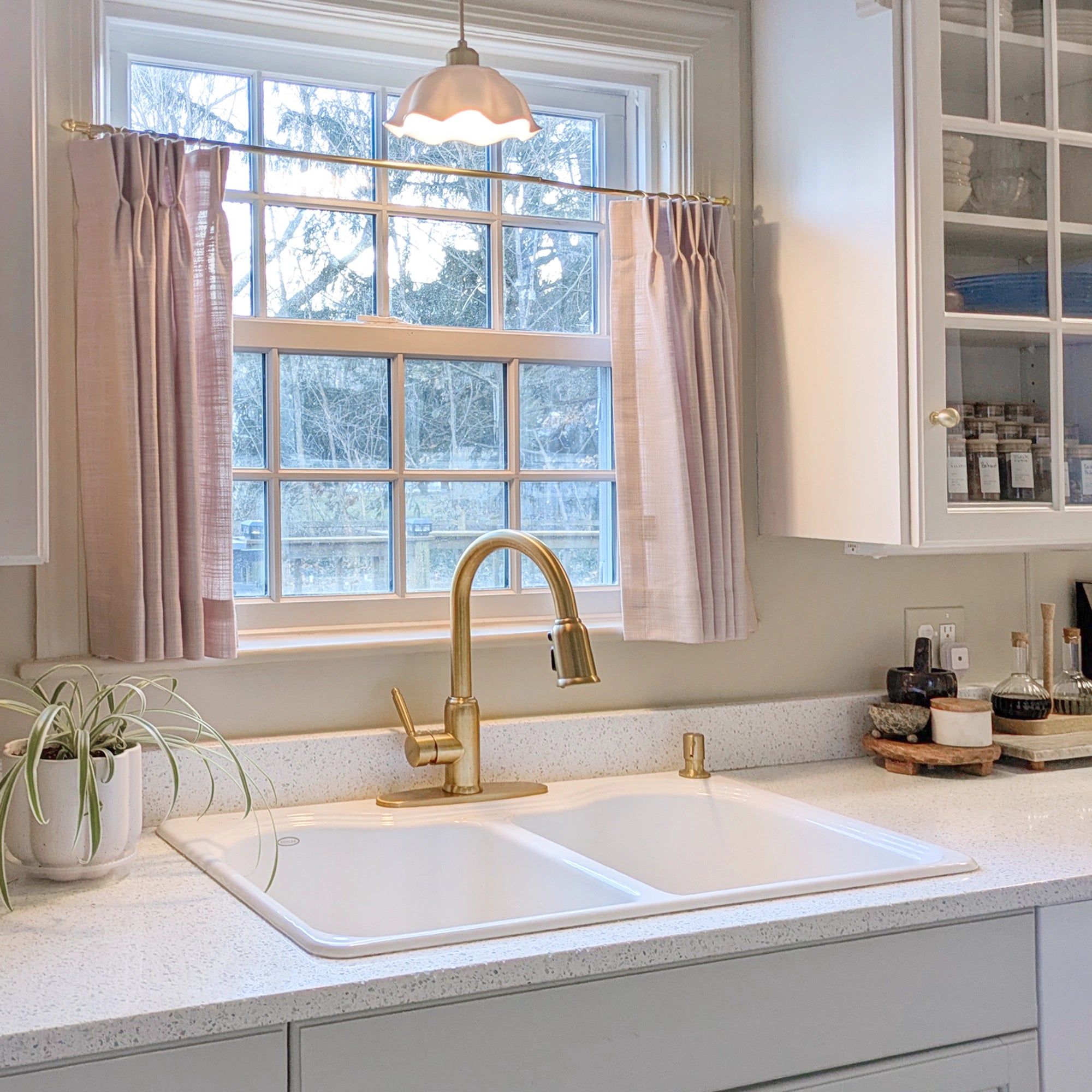 Freshine Elara Linen Light Pinkish Gray Cafe Curtains for Kitchen & Bathroom