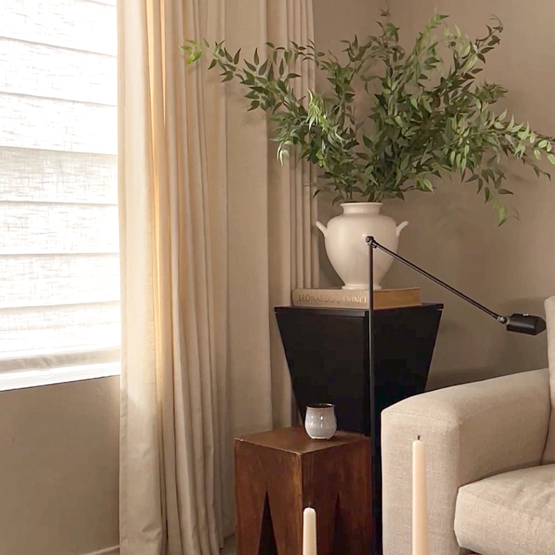 Freshine Elara off-white roman shades 89850-1_1, elegant linen-blend drapes with superior light control and privacy showcased in detail