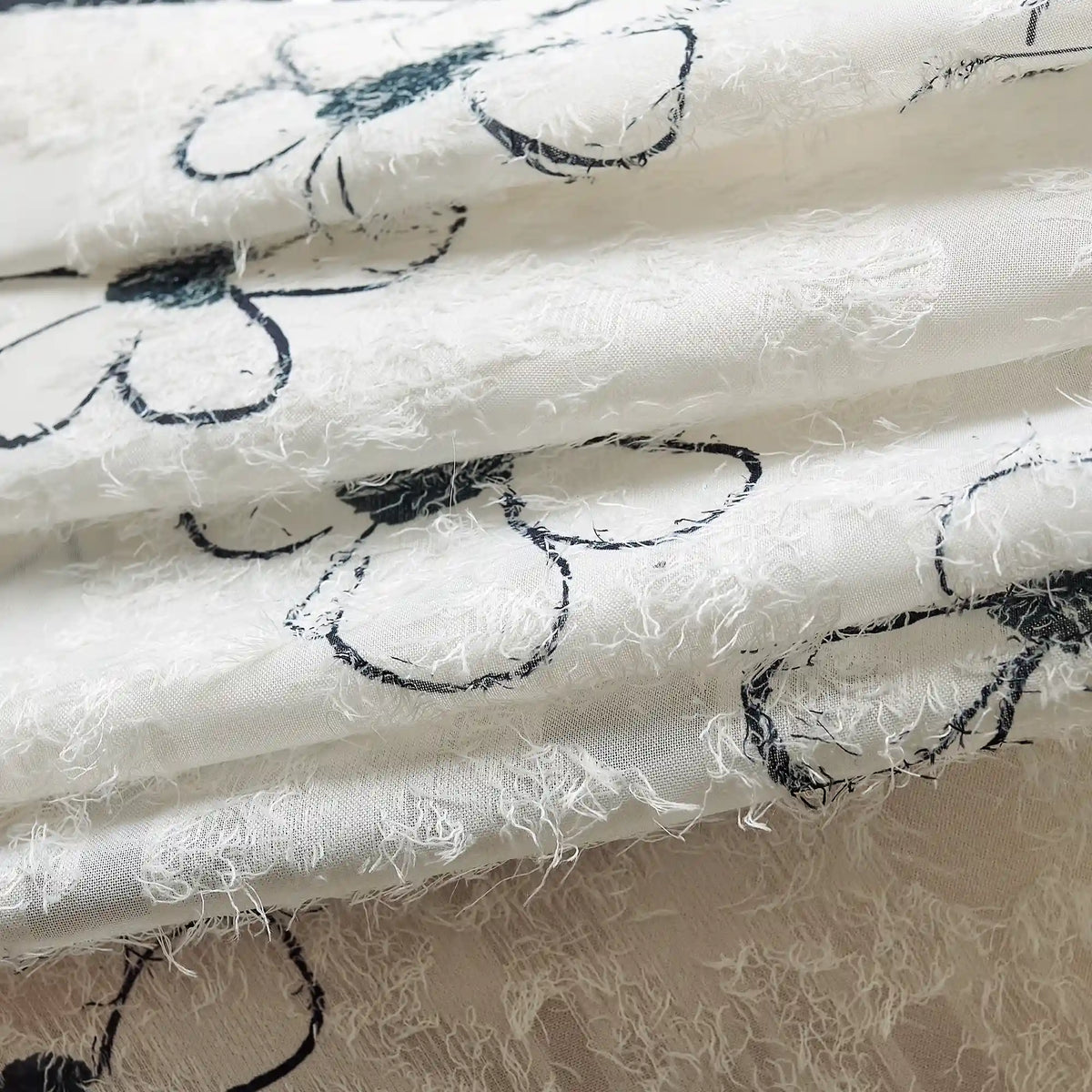 Gineva Black Daisy Print Sheer Curtains
