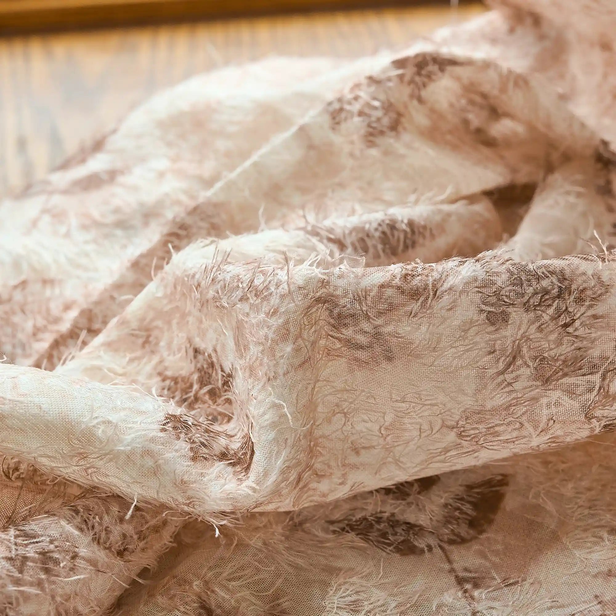 Havelle Blush Beige Botanical Leaf Print Sheer Curtains