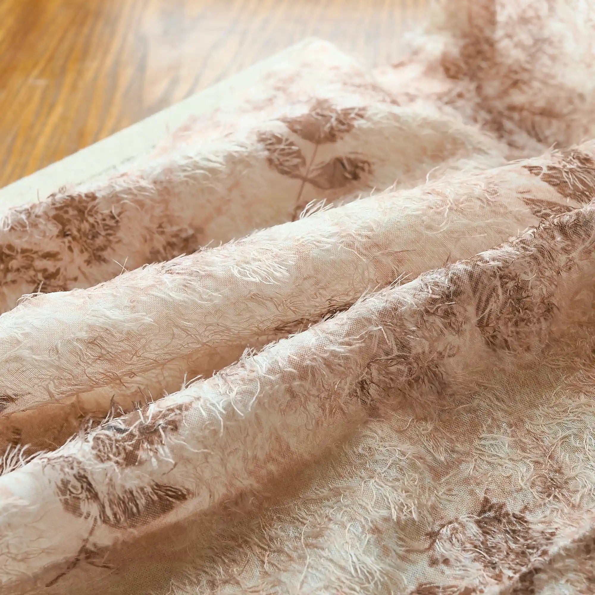 Havelle Blush Beige Botanical Leaf Print Sheer Curtains
