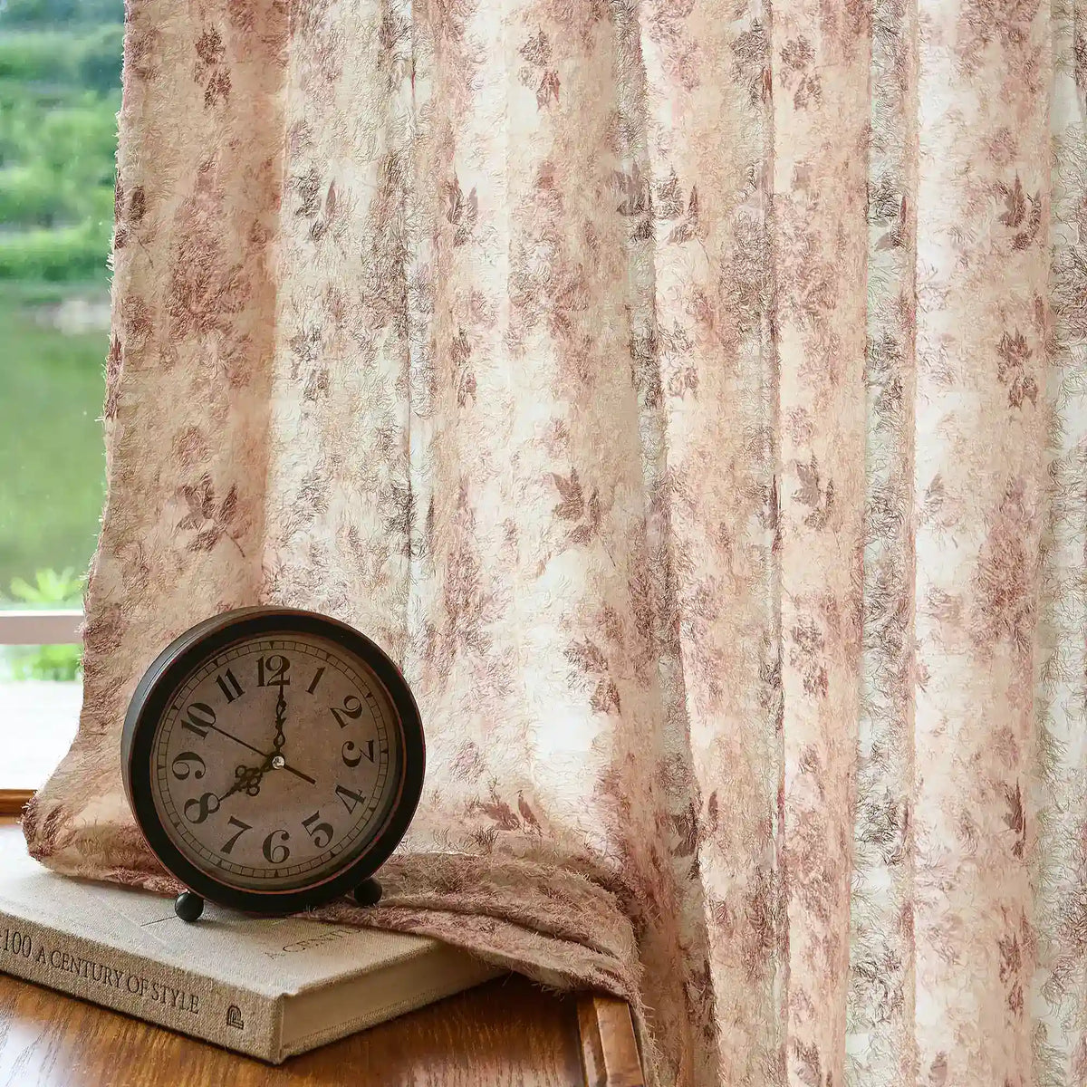 Havelle Blush Beige Botanical Leaf Print Sheer Curtains