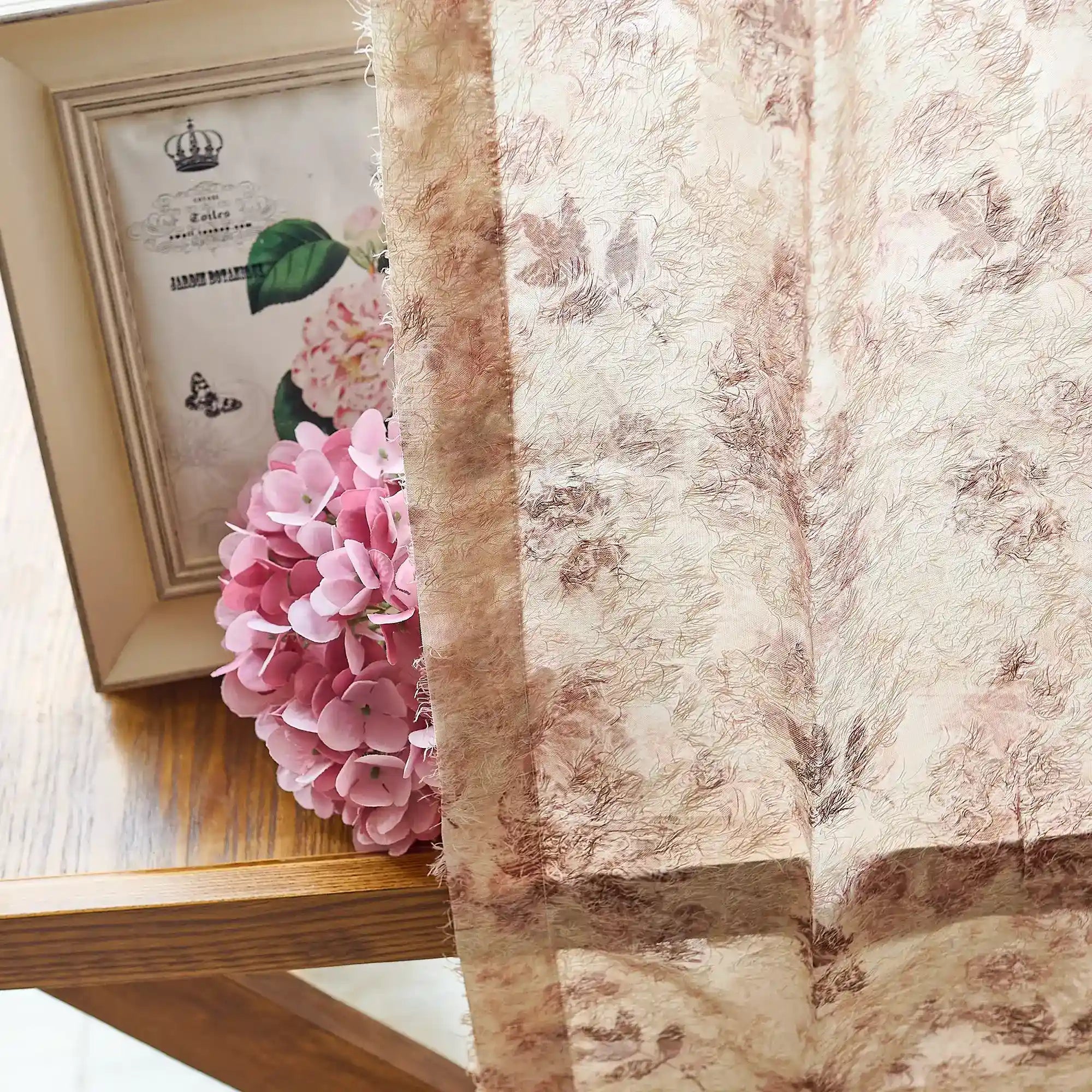 Havelle Blush Beige Botanical Leaf Print Sheer Curtains
