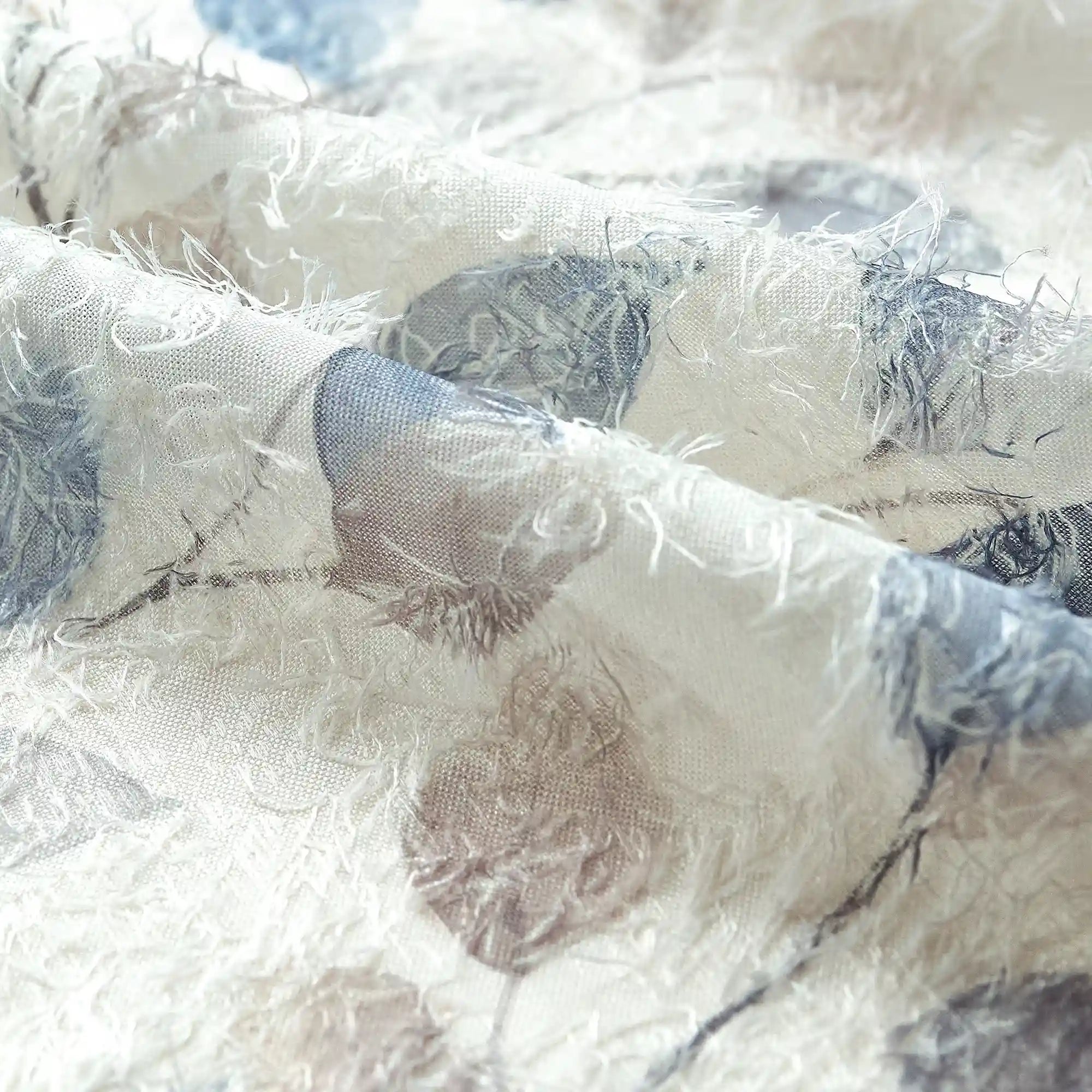 Ilyana Blue & Beige Leaf Patterned Print Sheer Curtains