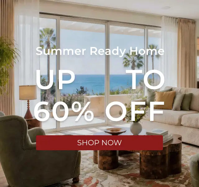 Living room with ocean view and promotional text for home sale