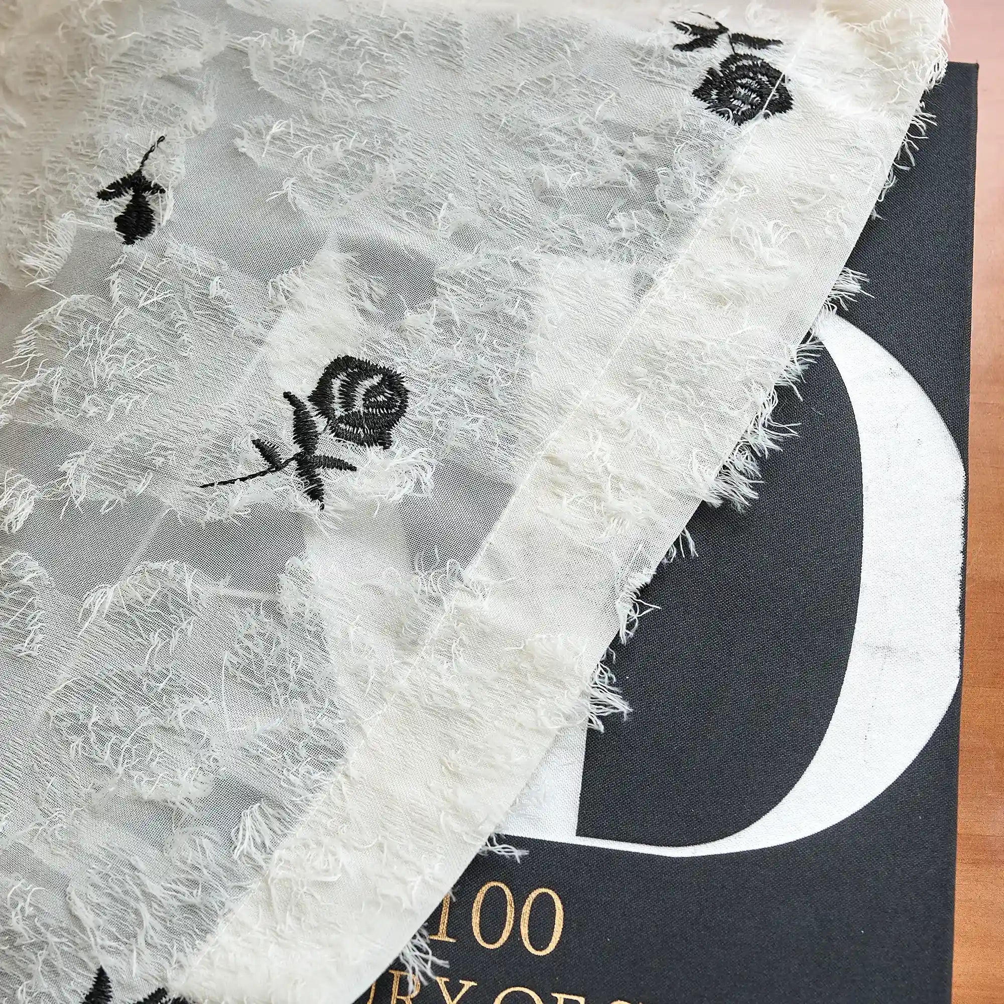 Jessara Black Rose Embroidered Sheer Curtain