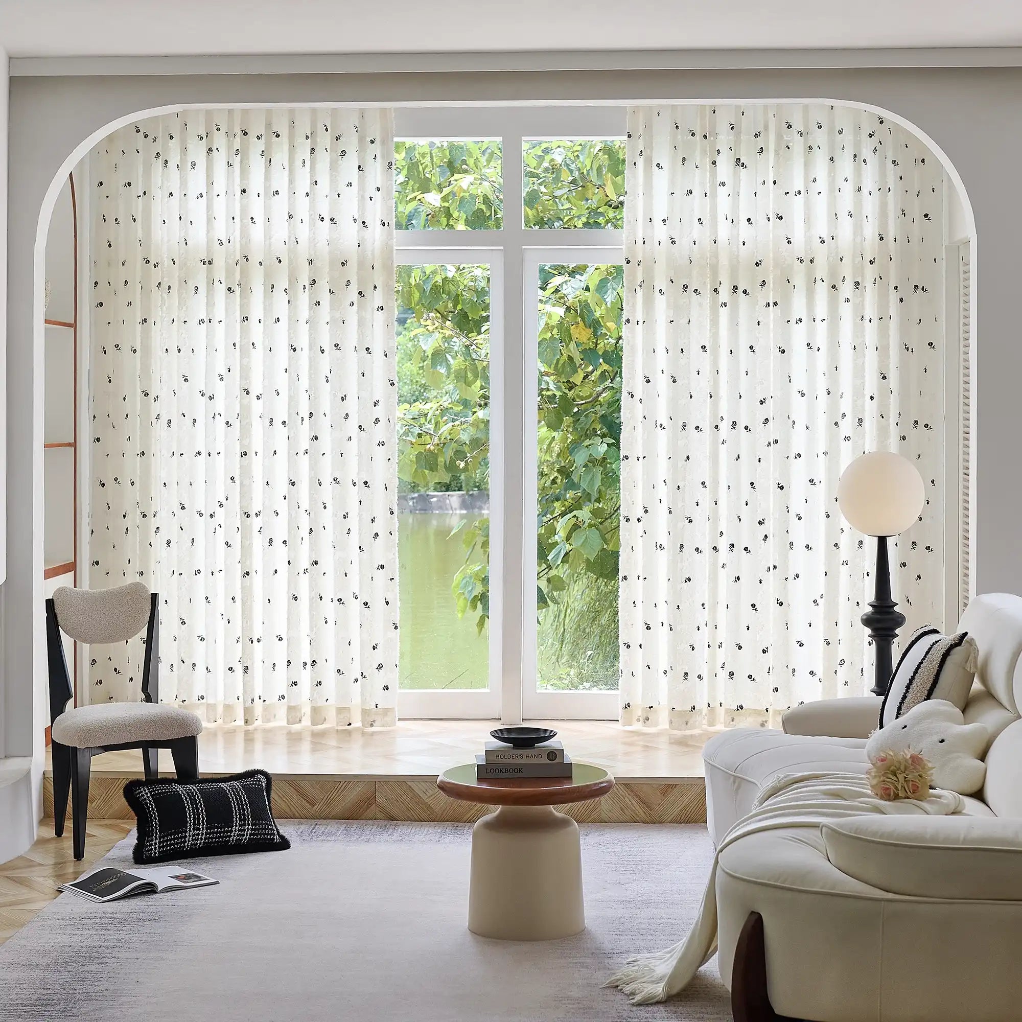 Jessara Black Rose Embroidered Sheer Curtain