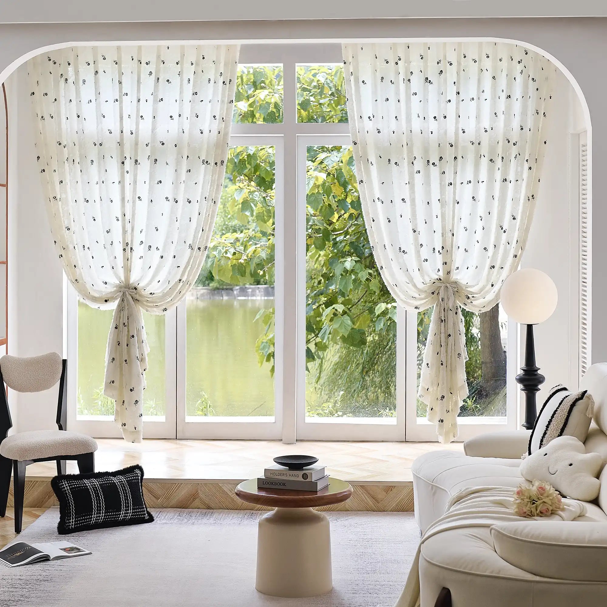 Jessara Black Rose Embroidered Sheer Curtain