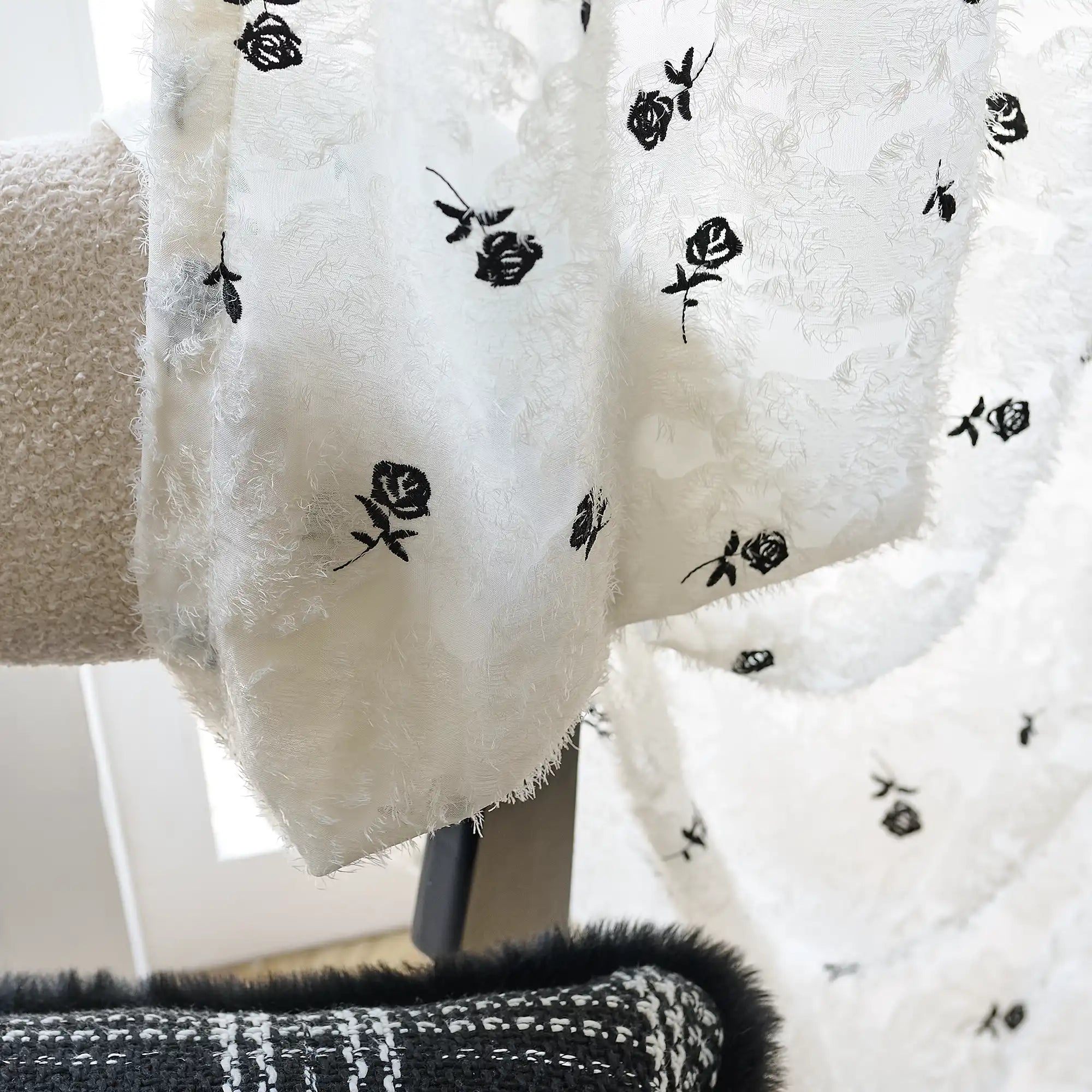 Jessara Black Rose Embroidered Sheer Curtain