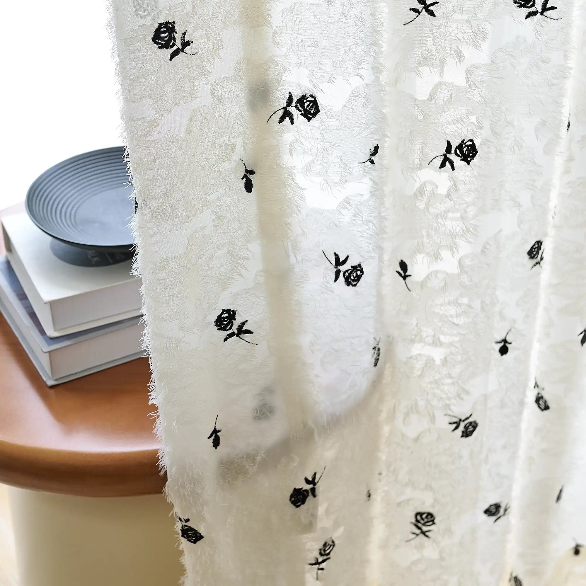 Jessara Black Rose Embroidered Sheer Curtain